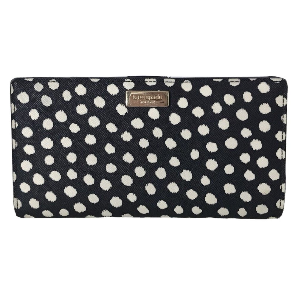 Kate Spade Wallet Stacy Black White Musical Dot Bifold Snap Close Coated Canvas